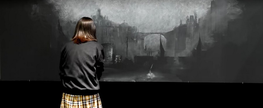 Un paysage de Dark Souls Ⅲ entièrement dessiné à la craie