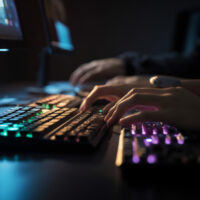vecteezy professional musician working on computer in dark recording 24944338 109