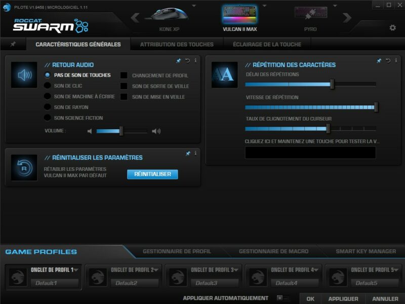 test clavier gaming Roccat Vulcan II - logiciel Swarm